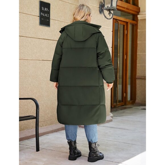 Women Plus Size Long Winter Coat Knee Length Warm Hood Zip Up Jacket for Cold We - Picture 6 of 6